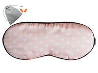 MSSilk Sleep Eye Mask- Smoothing Mulberry Silk- Adjustable Elastic Strap- Lightweight- with A Bonus Pair of Earplug in a Carry Pouch (Light Pink with White Dots)