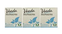 Veeda 100% Natural Cotton Compact BPA-Free Applicator Tampons Chlorine, Toxin and Pesticide Free, Lite, 3 Boxes of 16 Count Each