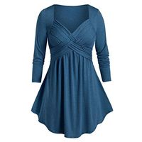 Coupondeal Women Casual Plus Size Marled Sweetheart Collar Space Tunic Flare T Shirt Tops(Blue,XL)
