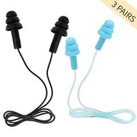 AMZ Reusable Silicone Waterproof Ear Plugs | Noise Cancelling Ear Plugs with Cord Noise Reduction for Sleeping, Snoring, Swimming, Concerts, Airplanes and Loud Events |3 Pairs (Blue, Black & Green)