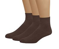 Classic Women's Ledies Plus Size Queen Diabetic Circulatory Non-Binding Loose Top Casual Ankle Quarter Low Cut Cotton Seamless Toe Hosiery Socks 3-Pack Brown 10-13