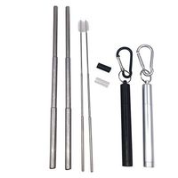 Collapse for Me Telescopic Stainless Steel Straw Sets – Collapsible with Case, Carabiner, Silicone Tip and Telescopic Cleaning Brush (2-Pack, Black & Silver)