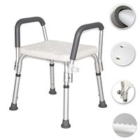 Elderly Bath Stool with Handrails Placed with Shower Head Frame, Non-Slip Bathroom Stool, Pregnant Women Shower Stool, Aluminum, Height 6-Speed Adjustable,for Elderly, Handicapped