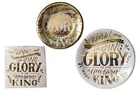 "Hark the Herald" Gold & White Disposable Paper Plates and Party Napkins Bundle - 3 Items: 20 Dinner Plates, 20 Dessert Plates, 30 Large Napkins