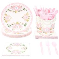 Blue Panda Vintage Floral Party Supplies Pack - Serves 24 - Includes Knives, Spoons, Forks, Plates, Napkins, and Cups