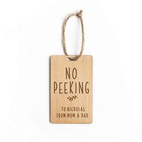 Personalized Wooden Holiday Gift Tags with Holes for Gifting and Giving Season | Christmas Wood Tag Hang Labels- Custom Design for Holiday Gift Favor (No Peeking (to Nicholas))