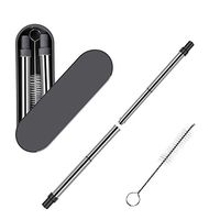 Collapsible Telescopic Reusable Straw,ASHUI Stainless Steel Metal Foldable Straw, Folding Straws Portable Set with Case & Cleaning Brush for Travel, Household,Work (Black)