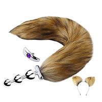 XOYOX Brown Replaceable Handle Fox Tail 3 Beads Amal Plugs with Fox Ear Hairpin