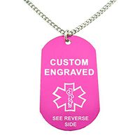 My Identity Doctor - Custom Engraved Medical Alert ID Dog Tag, Pink Aluminum, 27 Inches Chain