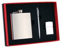 Personalized Set with 8oz Stainless Steel Flask, Lighter and Pen Groomsman Gift - Engraved