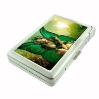 Metal Cigarette Case with Built in Lighter Fairies D5 100's Size Cigarettes Silver Metal Wallet 4.75" X 2.75" RFID Protection