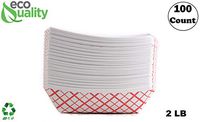 100ct Heavy Duty Disposable Paper Food Tray (2 LB) - Red Check Food Tray, USA MADE, Recyclable, Biodegradable, Compostable, Great for Picnics, Carnivals, Party, Camping, BBQ, Restaurants, Fries