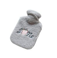 Grey Cute Embroidery Hot Water Bottle with Soft Flannel Cover Portable 20 * 12.5cm