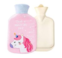RARITYUS Natural Rubber Hot Water Bottle Warm Water Bag Hand Feet Belly Warmer with Cute Unicorn Soft Plush 0.75 Liter