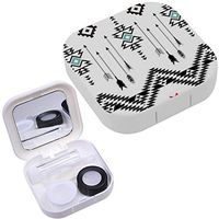 Portable Contact Lens Case Box Travel Kit Mirror + Bottle + Tweezers Container Holder [ American Indian Ethnic Geometric ]