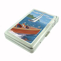 Perfection In Style Metal Cigarette Case with Built in Lighter Vintage Boat Posters Design 009