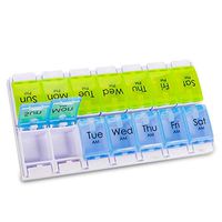 Pill Organizer 2 Times a Day - AM/PM Weekly Pill Organizers, 7 Day Pill Containers, BPA-Free Large Pill Case with Spring Assisted Pop Open Design to Hold Vitamin, Fish Oil or Medication(Green & Blue)