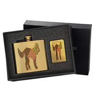 Labradoodle Pattern - Gold Lighter and Pocket Hip Liquor Flask Survival Camping Gift Box Set