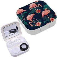 Portable Contact Lens Case Box Travel Kit Mirror + Bottle + Tweezers Container Holder [ Beautiful Flamingo Bird Flowers ]