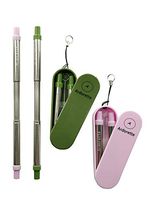 Portable Collapsible Reusable Drinking Straws – ARDORETTE – Stainless Steel Straws with Polypropylene Tips, Brush and Case, 2 Packs – Safe - Easy to Clean - Environment Friendly (Green and Purple)