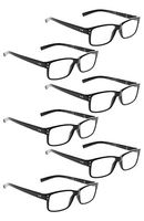 READING GLASSES 6 Pack Spring Hinge Comfort Plastic Readers (Black, 3.00）