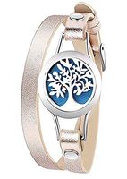 Women Girls Aromatherapy Essential Oil Diffuser Locket Bracelet Leather Band With 10 Felt Pads (25 MM Rose Gold Tree of Life)