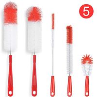 ALINK 5-Pack Red Bottle Brush Cleaner Set - Long Large Cleaing Brush for Narrow Neck Wine/Beer Bottles, Hydro Flask, Thermos, Hummingbird feeder, S’Well, Water Bottles, Spout/Lid Brush, Straw Brush