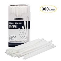 Party Essentials N156021 Disposable Plastic Straws, 10.25" Giant/300 Count, Individually Wrapped Clear