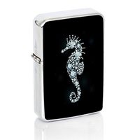 Seahorse Diamond Steampunk Windproof Flip Top Silver Lighter
