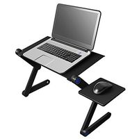 Laptop Stand for Bed and Sofa, Swonuk Portable Adjustable Aluminum Computer Desk/Stand/Table with Mouse Pad Side Mount and CPU Fans for Reading Studying Watching and Shopping