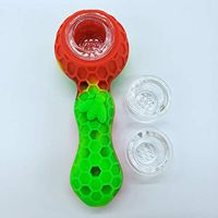 Unbreakable Honey Silicone Straw Pipe with Cleaner Cover and Decorative Bowl Interior. 9 Hole Bowl Design. Extra Storage Spot and Cleaner. with 2 Replacement Bowls…(Red/Green/Yellow)