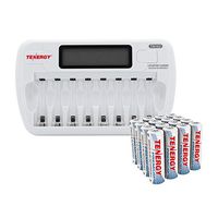 Combo: Tenergy TN162 8-Bay Smart LCD AA/AAA NiMH/NiCd Charger + 16xAA Premium NiMH Rechargeable Batteries