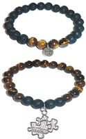 Hidden Hollow Beads Charm Tigers Eye and Black Lava Natural Stone Women's Yoga Beaded Stretch Bracelet Set. Comes in A Gift Box! (Autism)