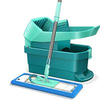XJAXY Microfiber Flat Floor Mop and Bucket Set, Professional Flat Squeeze Mop Pads for Wet Dry Floor Cleaning, Stainless Steel Handle and 360 Degree Swivel Head,Blue