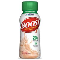 Boost High Protein Complete Nutritional Drink, Creamy Strawberry, 8 fl oz Bottle, 12 Pack (Packaging May Vary)