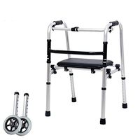 HANGER Walking Auxiliary Tools - Height Adjustable Four Corners Support With 2 Pulleys Healthcare Folding Lightweight Aluminium Walking Frame with Wheels, B