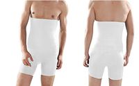 EverTone Insta Trim Waist Compression Undershorts/High Waisted Compression Workout Pants/Mens Long Compression Shorts White