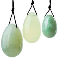 rockcloud Xiuyan Jade Set of 3 Drilled Yoni Eggs with String, Massage Stones for Women to Train Pelvic Muscles Kegel Exercise