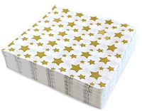 Gold Star Luncheon Napkins Paper Decorative Print 6.5 Inch Napkin Disposable for Lunch Party, Dinner Buffet, Wedding & Birthday Parties & New Years Eve Celebration Decoration 40 Count