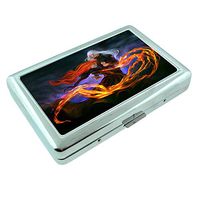 Magic Fantasy Fire Em1 Hip Silver Cigarette Case Id Holder Metal Wallet 4" X 2.75" RFID Protection