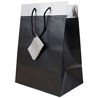 JAM PAPER Gift Bags with Rope Handles - Large - 10 x 13 x 6 - Black Pinstripe with Silver Top - Sold Individually