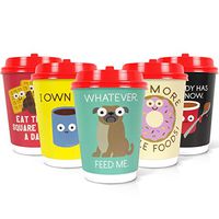 Q Cups 12oz Disposable Paper Coffee Cups with Lids, 50 Count - 5 Styles Per Pack, Designed by David Olenick - For Bake Sales, Meetings and More - Double Wall Design, Easy Cleanup… (Funny)