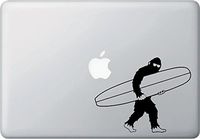 Surfin' Sasquatch w Longboard & Sunglasses - Bigfoot - Design 2 - Vinyl Decal for MacBook | Laptop | Indoor UseYYDC (6.25" w x 5" h) (Black) (Design 2)