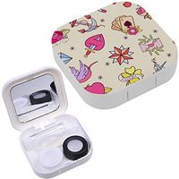 Portable Contact Lens Case Box Travel Kit Mirror + Bottle + Tweezers Container Holder [ Old School Tattoos ]