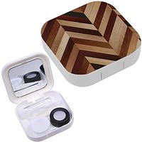 Portable Contact Lens Case Box Travel Kit Mirror + Bottle + Tweezers Container Holder [ Wood Parquet Chevron ]