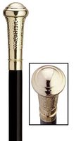 Walking Cane - Gold Men's straight formal cane with 3" high cap, black wood shaft, 36" long with rubber tip. Cap is in gold finish.