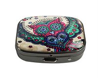 XUTAI Custom Personalized Square Stainless Steel Gun Silver Glass Travel Pill Case Vitamin Decoration Box (Sugar Skull Owl)