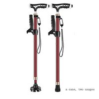 CHERRIESU Crutches Wear-Resistant Anti-Slip Old Man's Cane Multi-Function Retractable Outdoor with Lights One Foot/Rotating Four Feet (Handle with Magnetic Therapy),Red,C