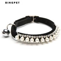 Skuleer(TM) pet collar Pearl & Rhinestone Velvet Collar for Cats with Safety Elastic Belt & Bell