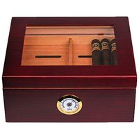 Mantello Glass-Top Cigar Humidor Humidifier Box with Hygrometer and Cedar Tray - Holds (25-50 Cigars)